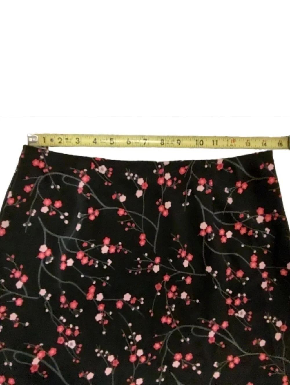 Vintage 90s Y2K Express Skirt Size 9/10 Black Pink Floral Cherry Blossom A-Line
